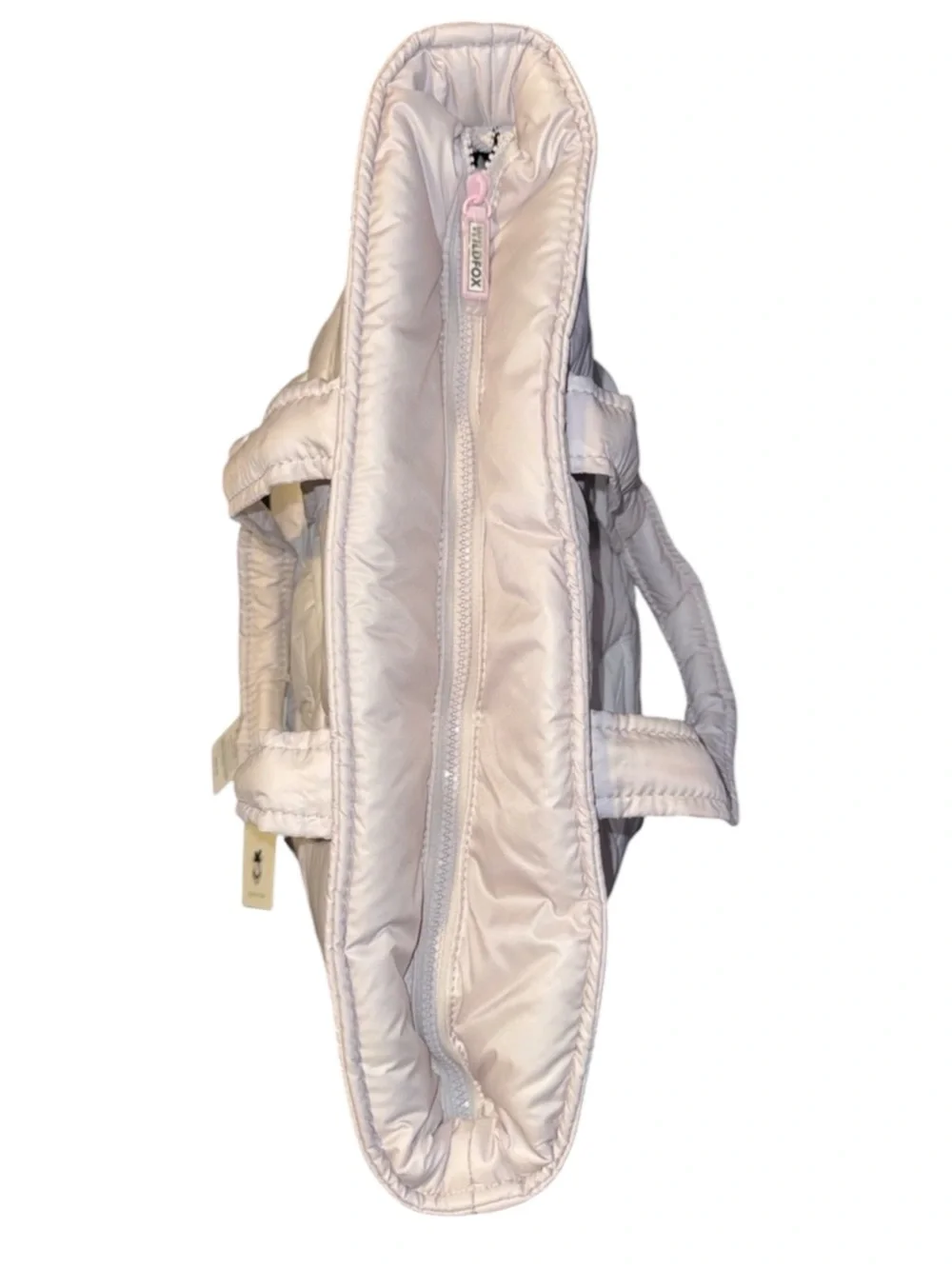 Wildfox Puffy Lips Quilted Tote Silver White NWT Zip Top Carryall